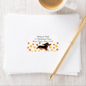 Zwart en Tan Dachshund Running Etiket (Insitu)