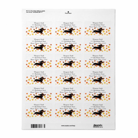 Zwart en Tan Dachshund Running Etiket (Full Sheet)