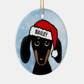 Zwart en Tan Dachshund Santa Hond Aangepaste Naam Keramisch Ornament (Rechts)