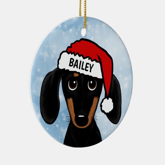 Zwart en Tan Dachshund Santa Hond Aangepaste Naam Keramisch Ornament (Rechts)
