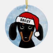 Zwart en Tan Dachshund Santa Hond Aangepaste Naam Keramisch Ornament (Voorkant)