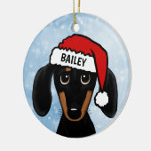 Zwart en Tan Dachshund Santa Hond Aangepaste Naam Keramisch Ornament (Links)