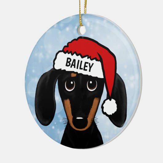 Zwart en Tan Dachshund Santa Hond Aangepaste Naam Keramisch Ornament (Links)