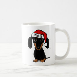 Zwart en Tan Dachshund Santa Hond Aangepaste Naam Koffiemok