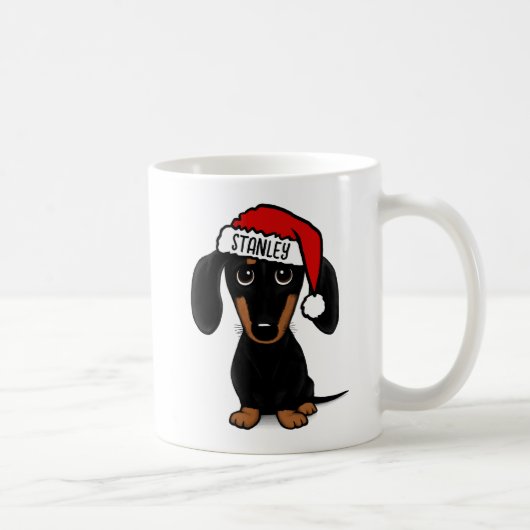 Zwart en Tan Dachshund Santa Hond Aangepaste Naam Koffiemok (Rechts)