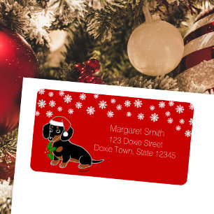 Zwart en Tan Dachshund Santa Labels