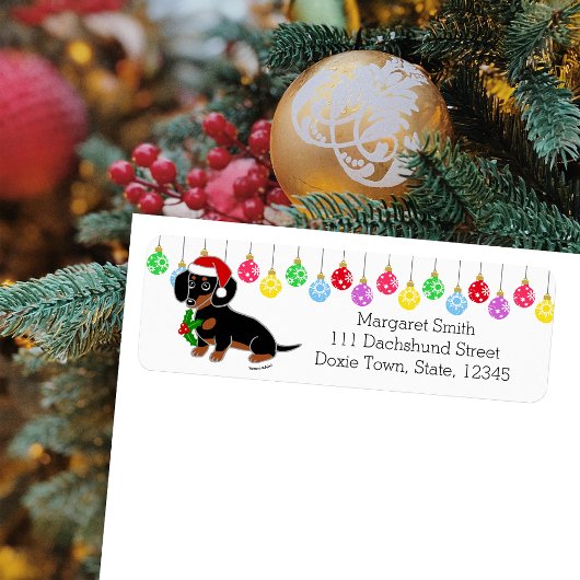 Zwart en Tan Dachshund Santa Labels