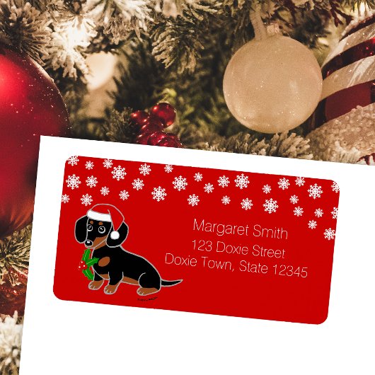 Zwart en Tan Dachshund Santa Labels