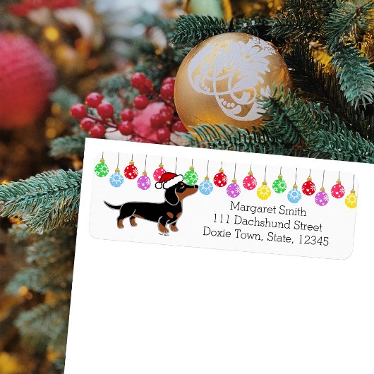 Zwart en Tan Dachshund Santa Labels