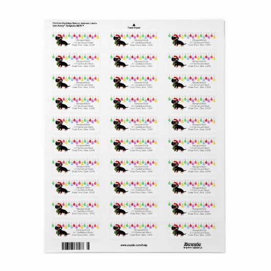 Zwart en Tan Dachshund Santa Labels (Full Sheet)