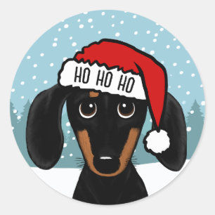 Zwart en Tan Dachshund Santa Leuke Hond Custom Ronde Sticker