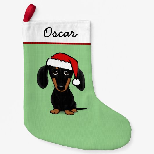 Zwart en Tan Dachshund Santa Leuke Wiener Hond Kleine Kerstsok (Voorkant)