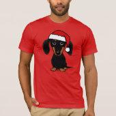 Zwart en Tan Dachshund Santa Leuke Wiener Hond T-shirt (Voorkant)