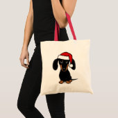 Zwart en Tan Dachshund Santa Leuke Wiener Hond Tote Bag (Voorkant (product))