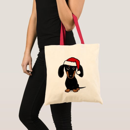 Zwart en Tan Dachshund Santa Leuke Wiener Hond Tote Bag (Voorkant (product))