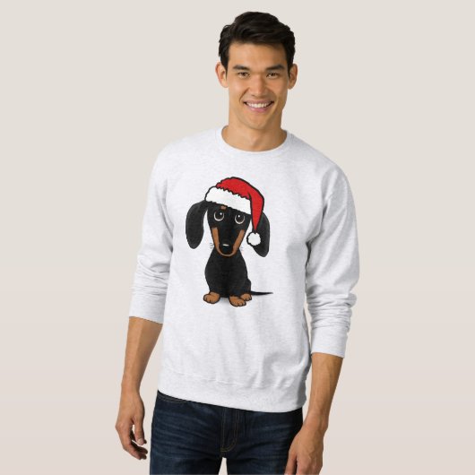 Zwart en Tan Dachshund Santa Leuke Wiener Hond Trui (Voorkant volledig)