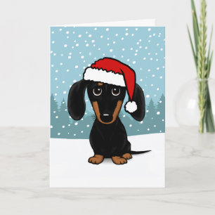 Zwart en Tan Dachshund Santa Schattige Hondenkerst Feestdagen Kaart
