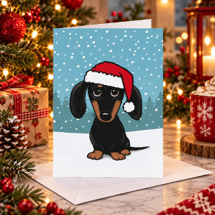 Zwart en Tan Dachshund Santa Schattige Hondenkerst Feestdagen Kaart