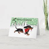 Zwart en Tan Dachshund Sneeuwvlokken Kerstmis Feestdagen Kaart (Voorkant)