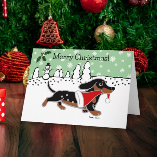 Zwart en Tan Dachshund Sneeuwvlokken Kerstmis Feestdagen Kaart