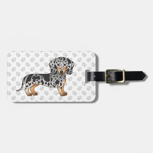 Zwart en Tan Dapple Smooth Coat Dachshund & Text Bagagelabel (Voorkant horizontaal)