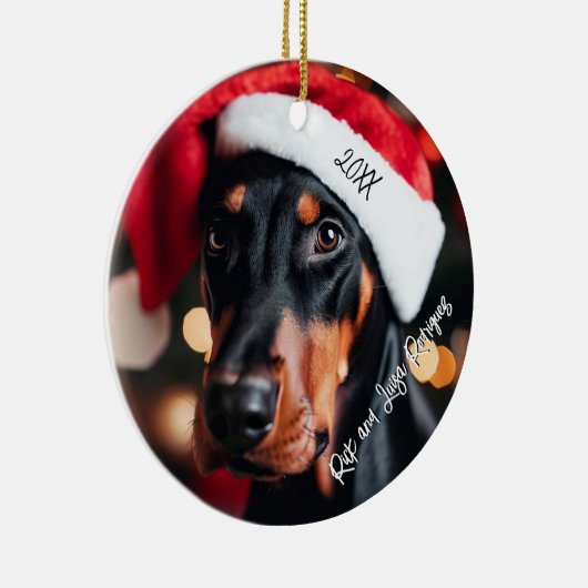  Zwart en Tan Doberman met Santa Hat Keramisch Ornament (Rechts)