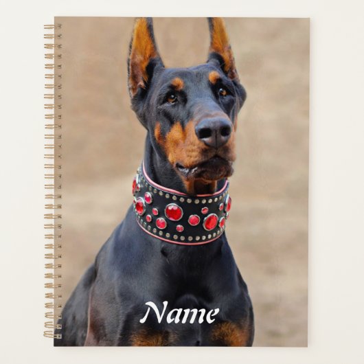 Zwart en Tan Doberman Pinscher in een juwelen kraa Planner (Voorkant)