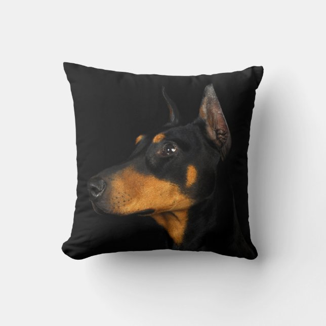 Zwart en tan Doberman Pinscher-kussen. Kussen (Voorkant)