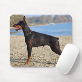 Zwart en Tan Doberman Pinscher op de kust Muismat (Met muis)