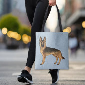 Zwart en Tan Duits Herder Cartoon Hond Blauw Tote Bag