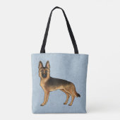 Zwart en Tan Duits Herder Cartoon Hond Blauw Tote Bag (Achterkant)