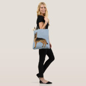 Zwart en Tan Duits Herder Cartoon Hond Blauw Tote Bag (Op model)