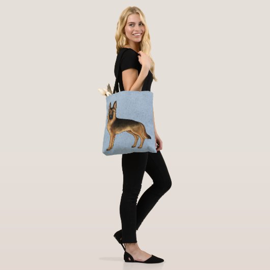 Zwart en Tan Duits Herder Cartoon Hond Blauw Tote Bag (Op model)