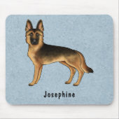 Zwart en Tan Duits Herder en aangepaste naam Blauw Muismat (Voorkant)