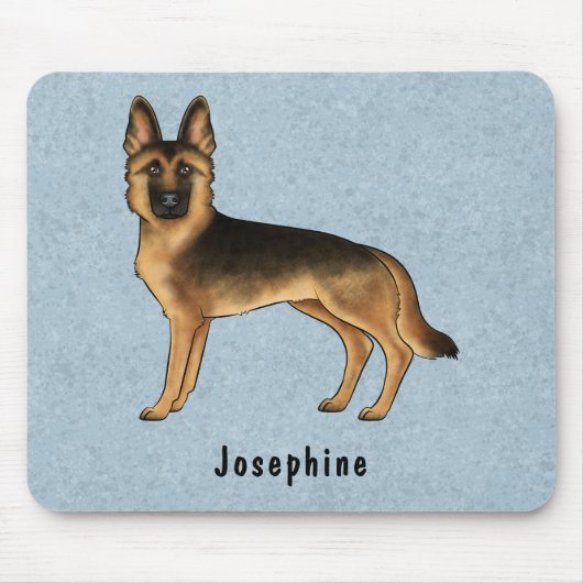 Zwart en Tan Duits Herder en aangepaste naam Blauw Muismat (Voorkant)