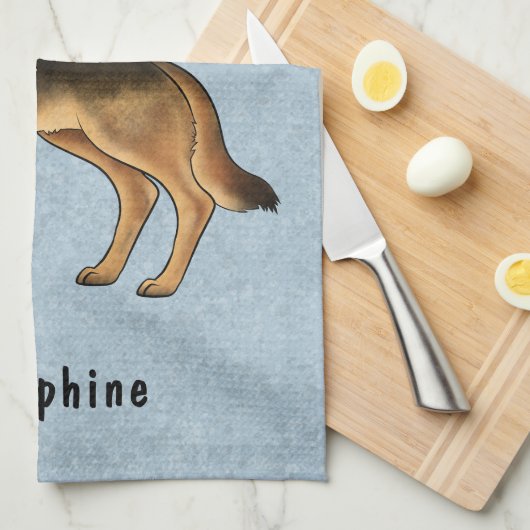 Zwart en Tan Duits Herder en aangepaste naam Blauw Theedoek (Quarter Fold)