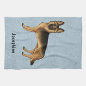 Zwart en Tan Duits Herder en aangepaste naam Blauw Theedoek (Horizontaal)