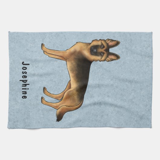 Zwart en Tan Duits Herder en aangepaste naam Blauw Theedoek (Horizontaal)