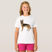 Zwart en Tan Duits Herder Fun Cartoon Tekening T-shirt (Voorkant volledig)