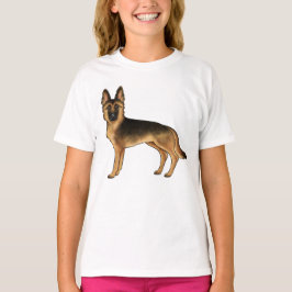 Zwart en Tan Duits Herder Fun Cartoon Tekening T-shirt