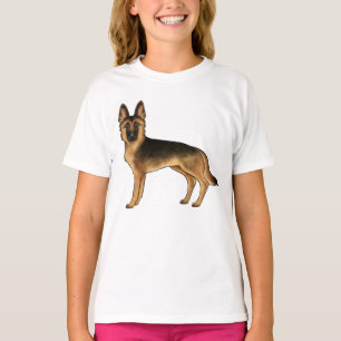 Zwart en Tan Duits Herder Fun Cartoon Tekening T-shirt
