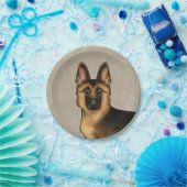 Zwart en Tan Duits Herder Hond Hoofd Beige Papieren Bordje (Feest)