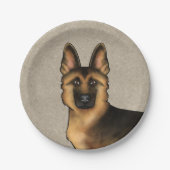 Zwart en Tan Duits Herder Hond Hoofd Beige Papieren Bordje (Voorkant)