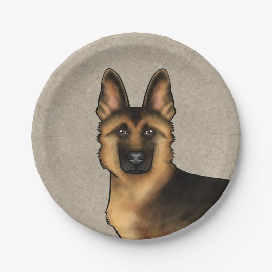 Zwart en Tan Duits Herder Hond Hoofd Beige Papieren Bordje (Voorkant)