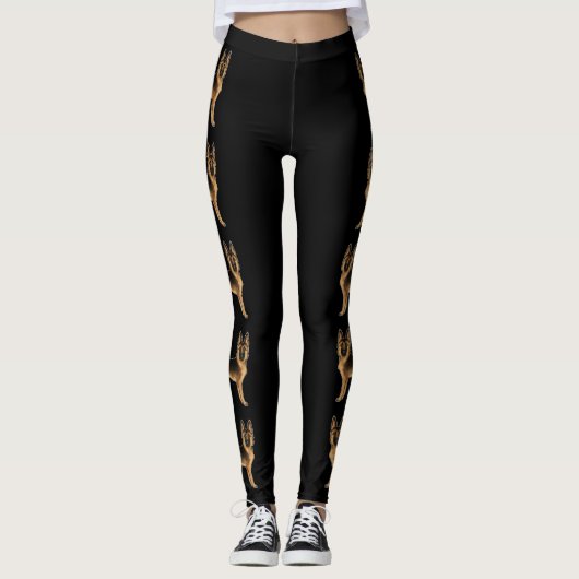 Zwart en Tan Duits Herder Hond Illustraties Leggings (Voorkant)