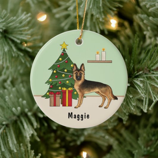 Zwart en Tan Duits Herder Hond Kerstboom Keramisch Ornament (Boom)