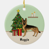 Zwart en Tan Duits Herder Hond Kerstboom Keramisch Ornament (Achterkant)