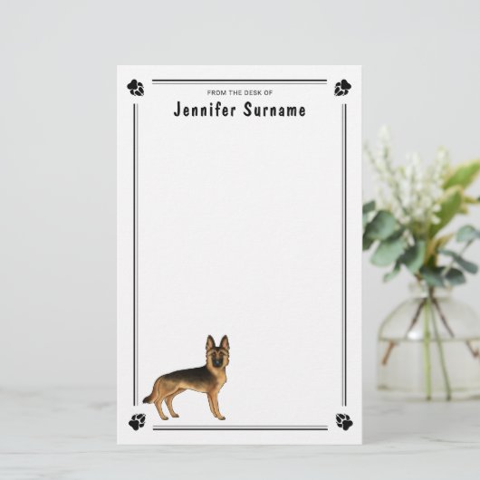 Zwart en Tan Duits Herder Hond met aangepaste teks Briefpapier (Staand voorkant)