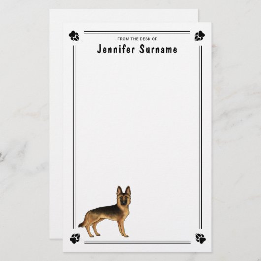Zwart en Tan Duits Herder Hond met aangepaste teks Briefpapier (Voorkant / Achterkant)