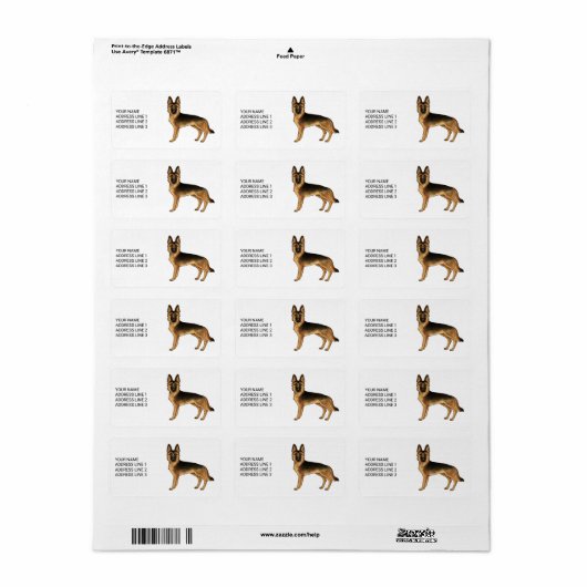 Zwart en Tan Duits Herder Hond met aangepaste teks Etiket (Full Sheet)